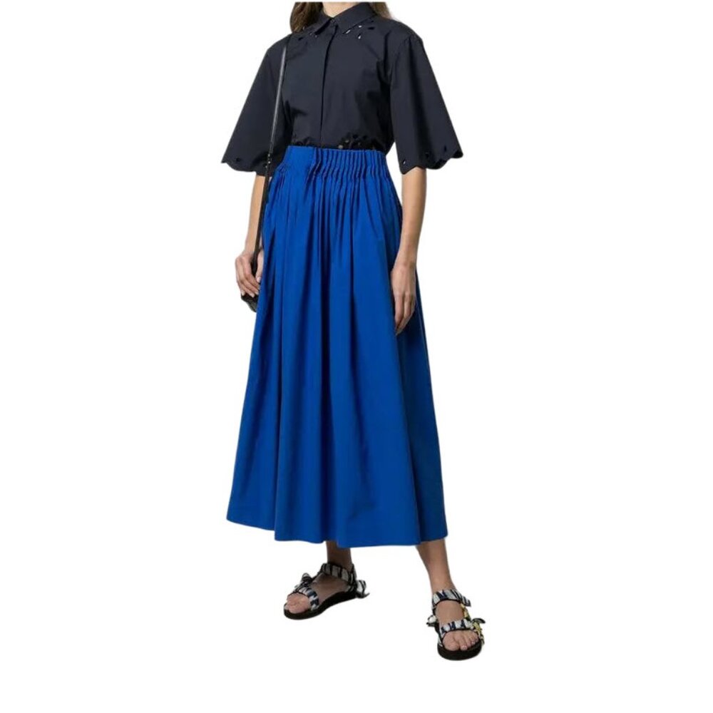 Jason Wu Cartridge-Pleat Tea-Length Cotton Skirt